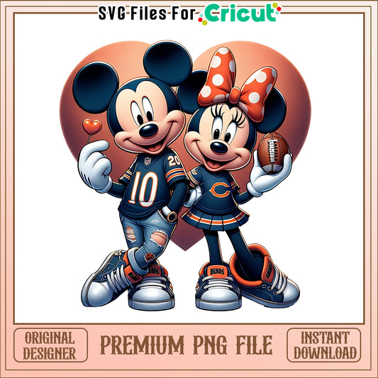 Mickey Minnie heart Bears png, Chicago Bears png, NFL png