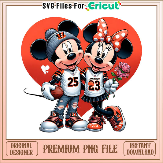 Mickey Minnie heart Bengals png, Cincinnati Bengals png, NFL png