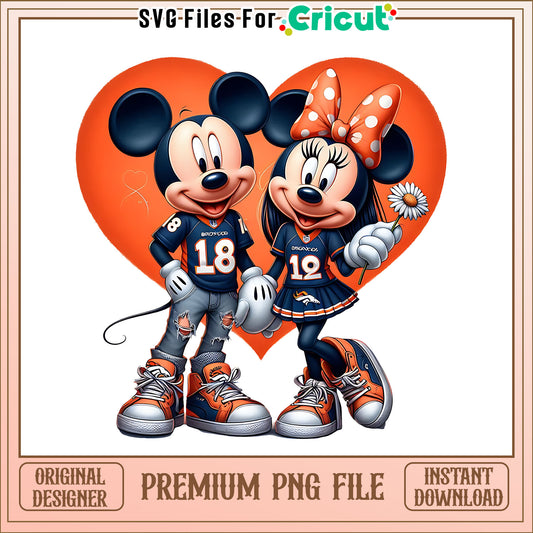 Mickey Minnie heart Broncos png, Denver Broncos png, NFL png