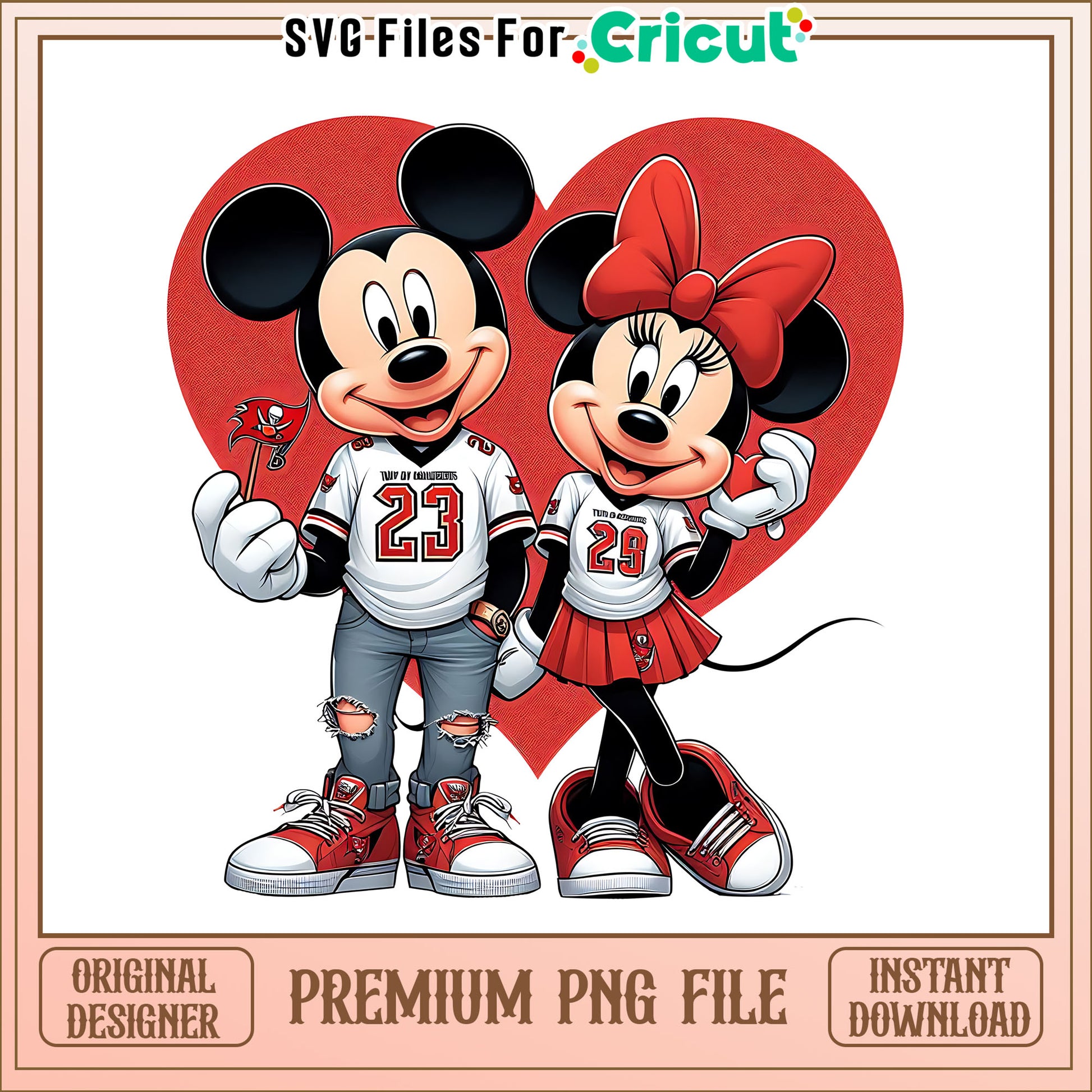 Mickey Minnie heart Buccaneers png, Tampa Bay Buccaneers png, NFL png
