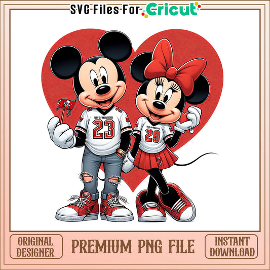 Mickey Minnie heart Buccaneers png, Tampa Bay Buccaneers png, NFL png