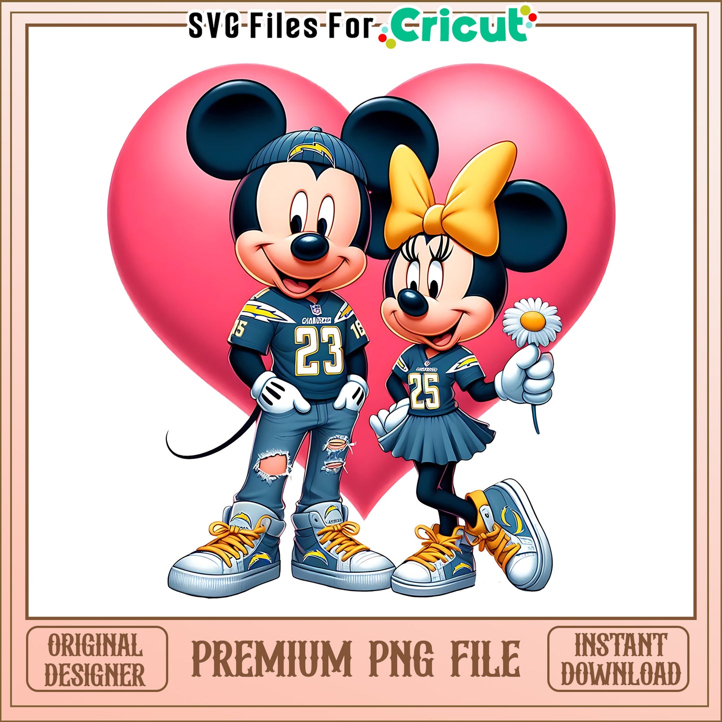 Mickey Minnie heart Chargers spng, Los Angeles Chargers png, NFL png