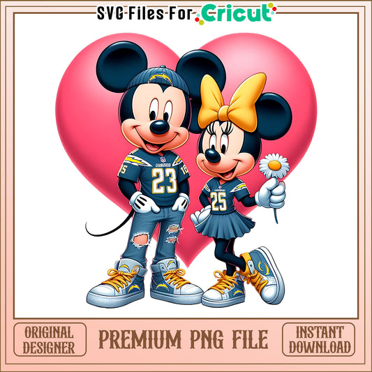 Mickey Minnie heart Chargers spng, Los Angeles Chargers png, NFL png