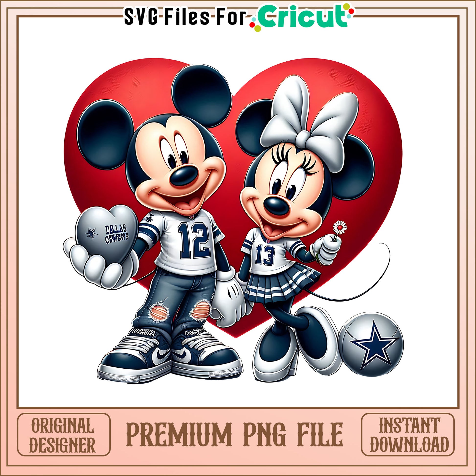 Mickey Minnie heart Cowboys png, Dalas Cowboys png, NFL png