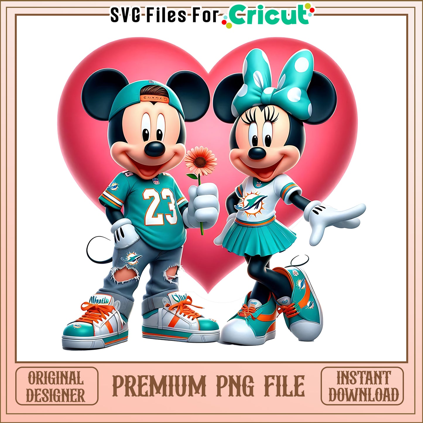Mickey Minnie heart Dolphins png, Miami Dolphins png, NFL png