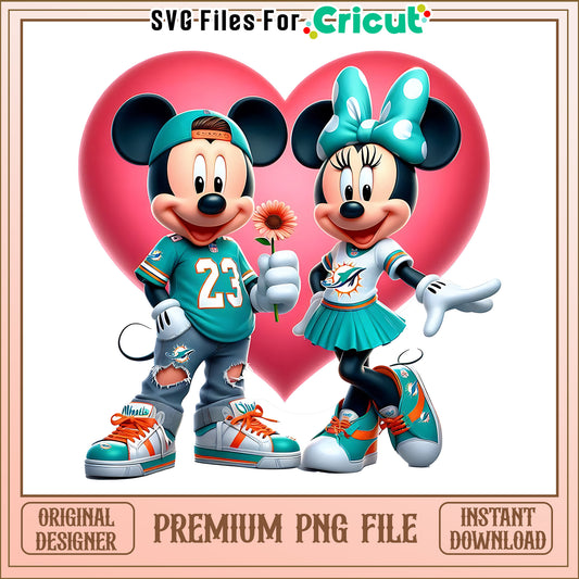 Mickey Minnie heart Dolphins png, Miami Dolphins png, NFL png