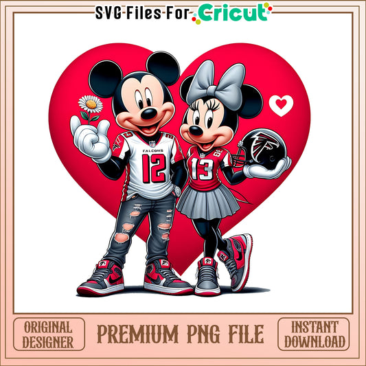Mickey Minnie heart Falcons png, Atlanta Falcons png, NFL png