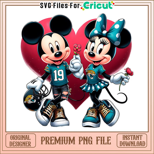Mickey Minnie heart Jaguars png, Jacksonville Jaguars png, NFL png