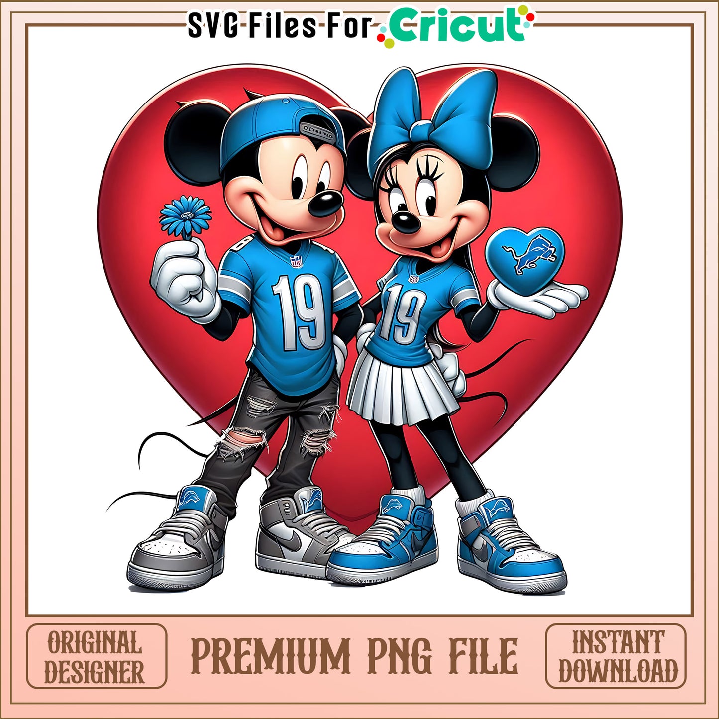 Mickey Minnie heart Lions spng, Detroit Lions png, NFL png
