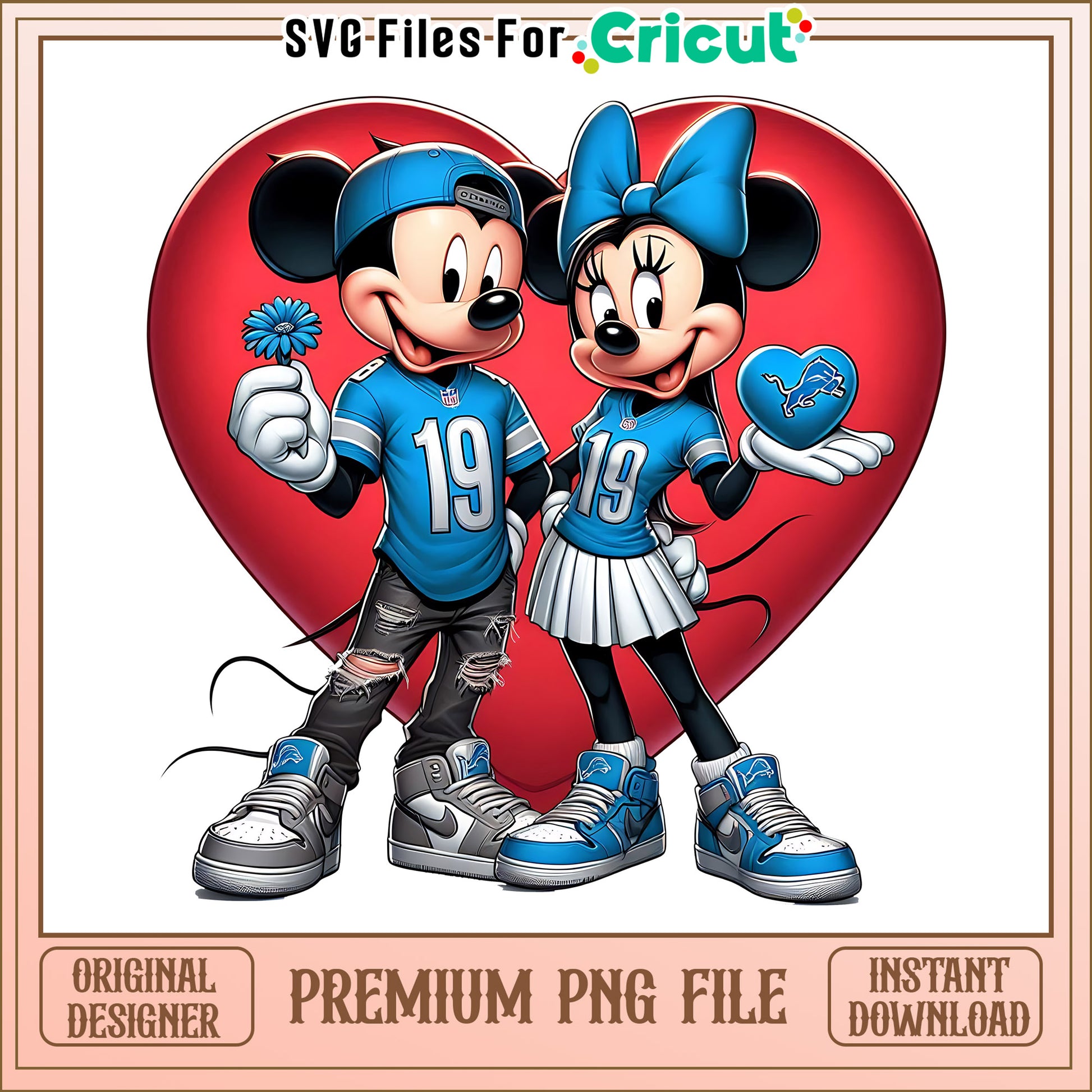 Mickey Minnie heart Lions spng, Detroit Lions png, NFL png