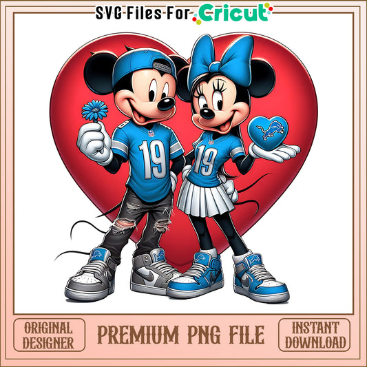 Mickey Minnie heart Lions spng, Detroit Lions png, NFL png