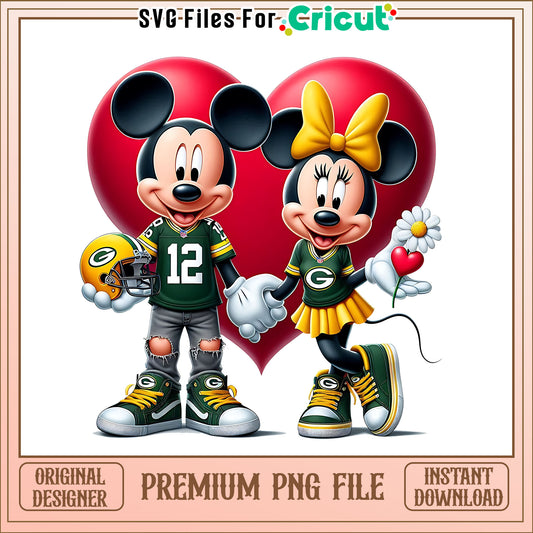 Mickey Minnie heart Packers png, Green Bay Packers png, NFL png