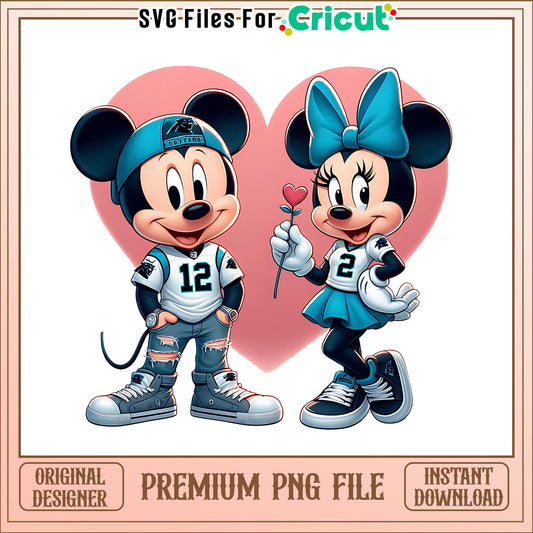 Mickey Minnie heart Panther png, Carolina Panthers png, NFL png