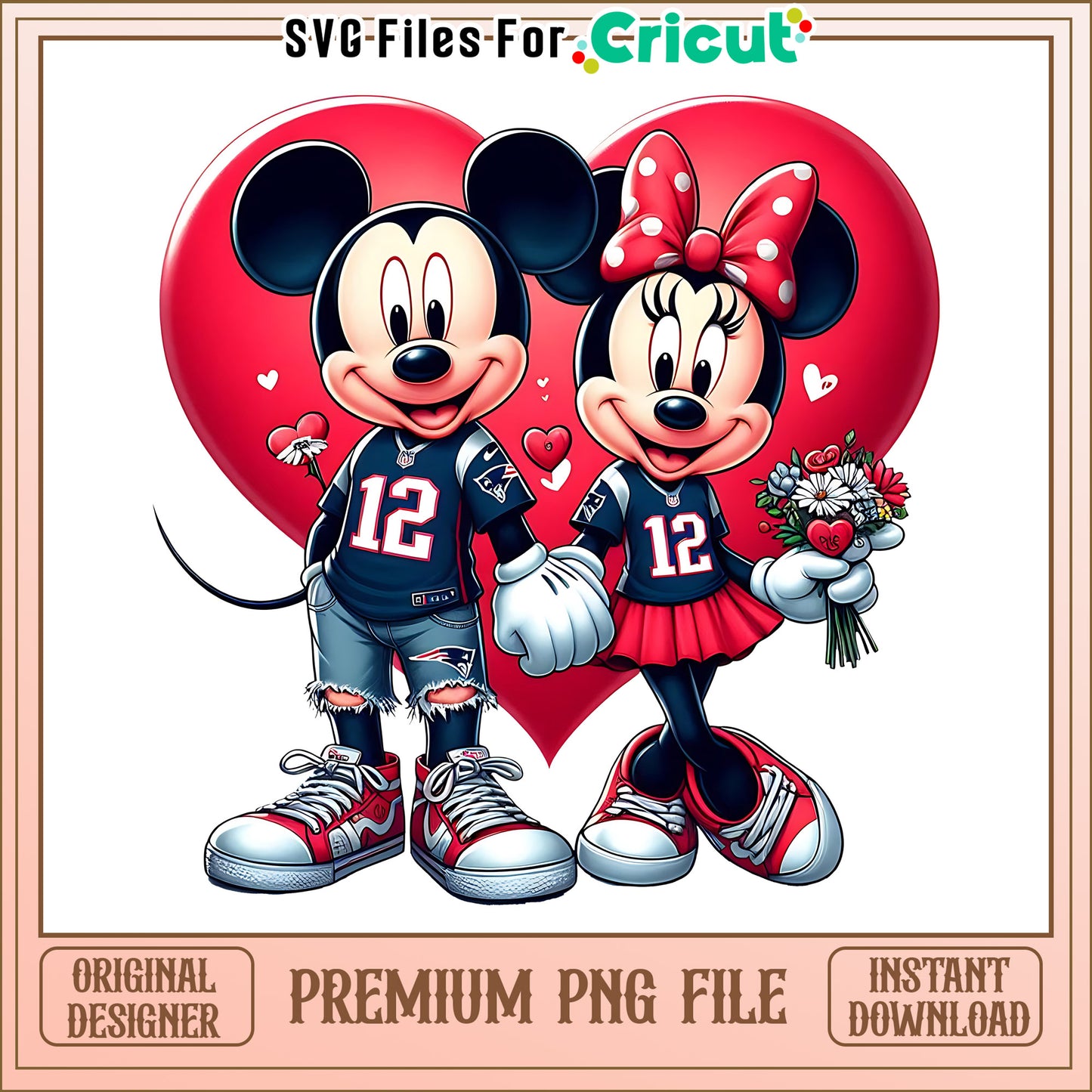 Mickey Minnie heart Patriots spng, New England Patriots png, NFL png