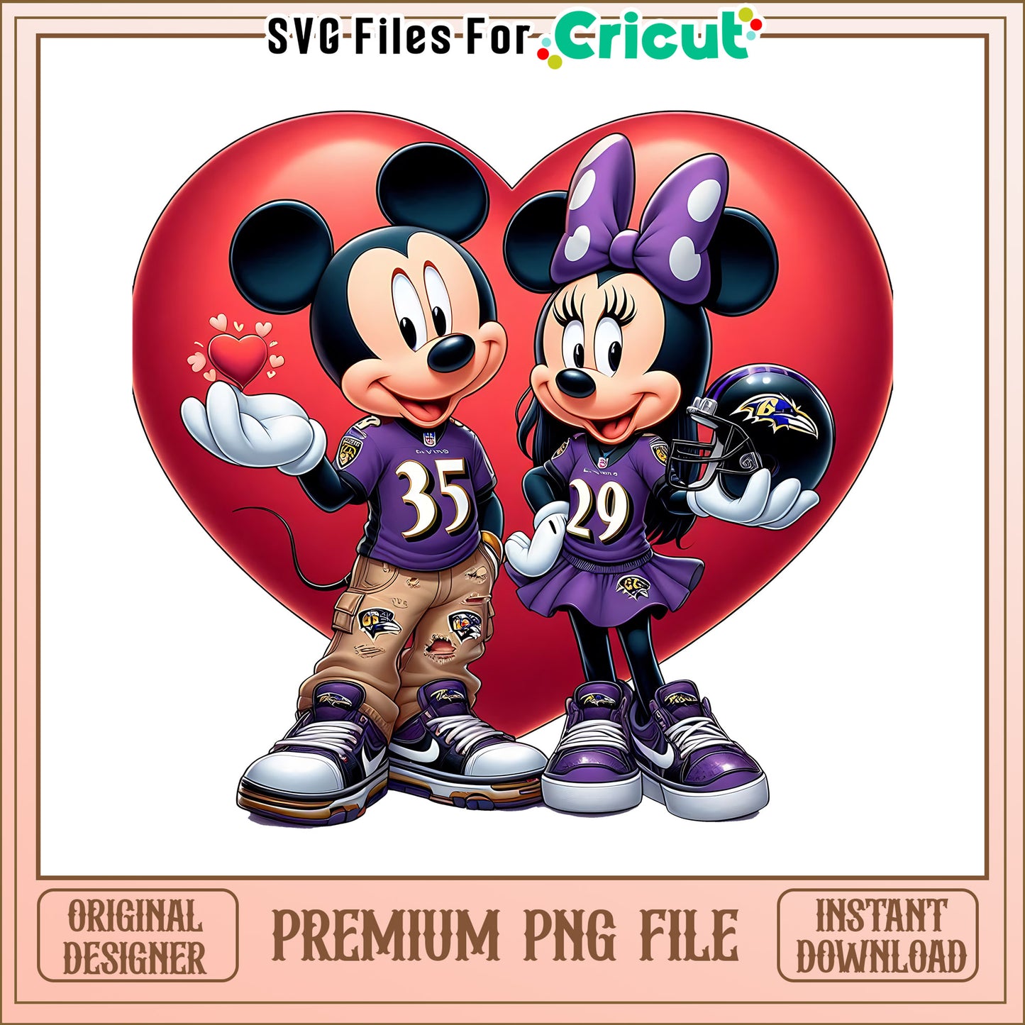 Mickey Minnie heart Ravens png, Baltimore Ravens png, NFL png