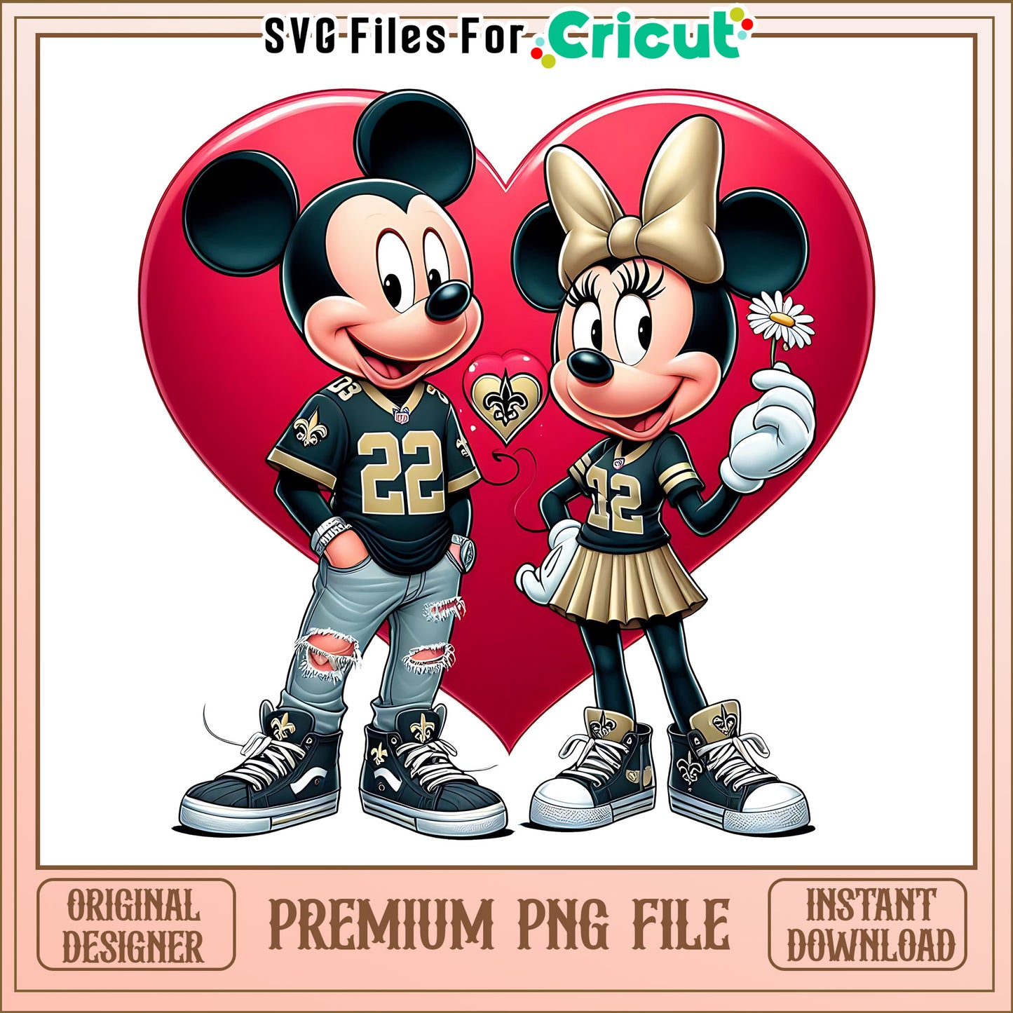 Mickey Minnie heart Saints png, New Orleans Saints png, NFL png