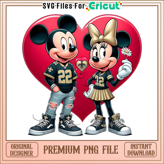Mickey Minnie heart Saints png, New Orleans Saints png, NFL png