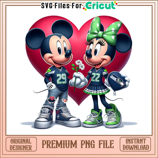 Mickey Minnie heart Seahawks png, Seattle Seahawks png, NFL png