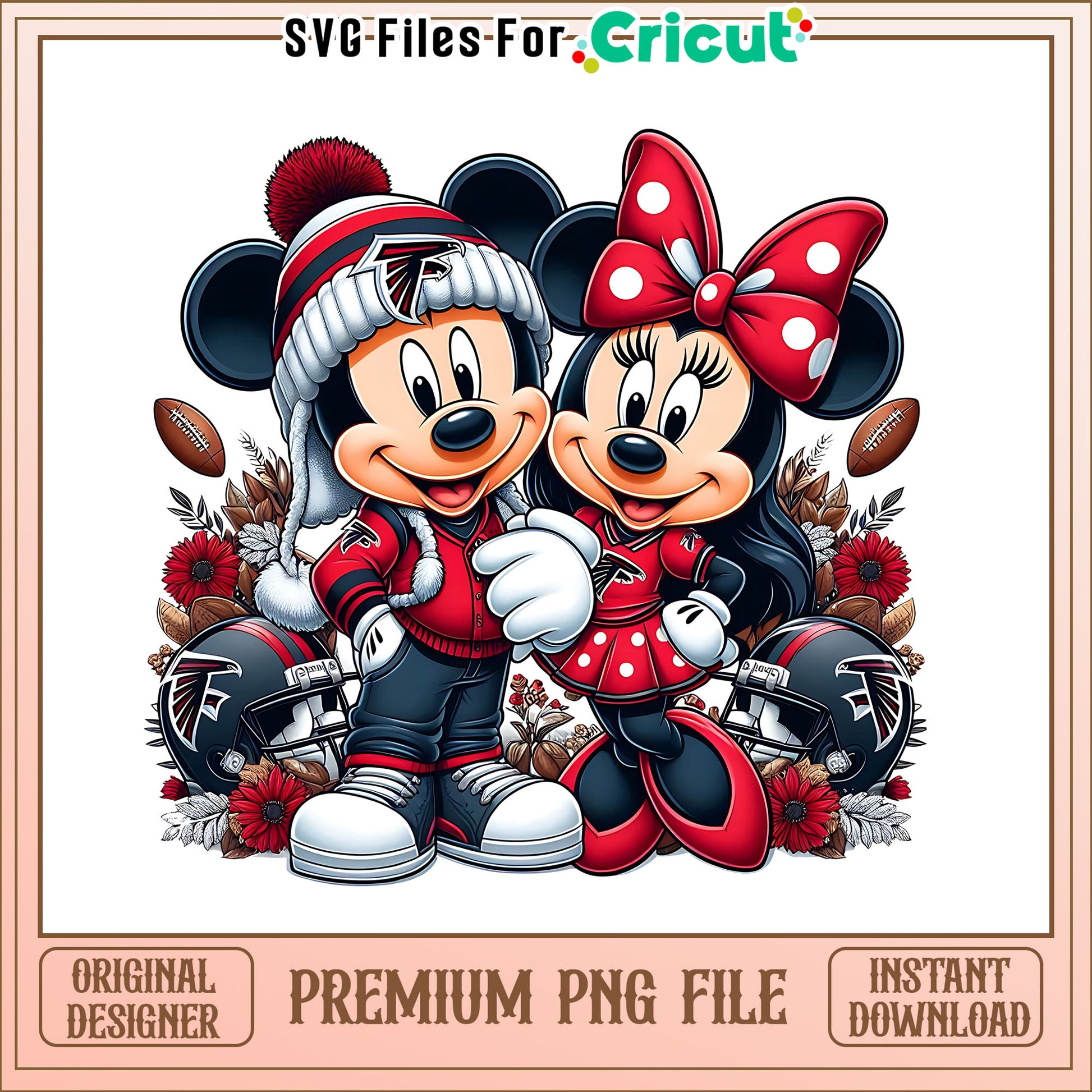 Mickey Minnie vintage flower Falcons png, Atlanta Falcons png, NFL png