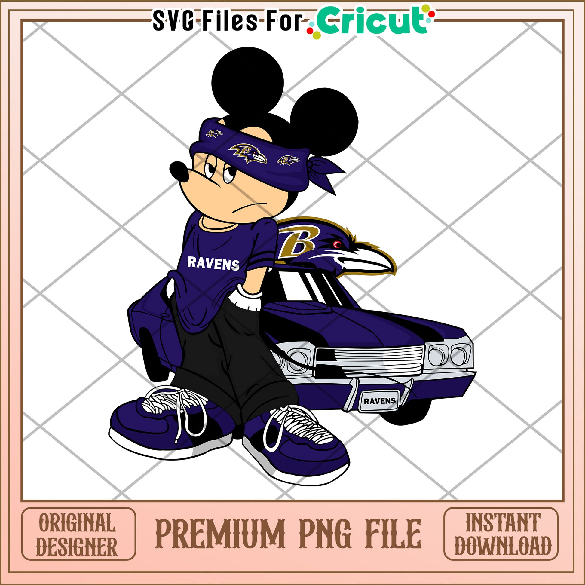 Mickey Mouse Baltimore Ravens PNG file for instant download, perfect for Cricut projects