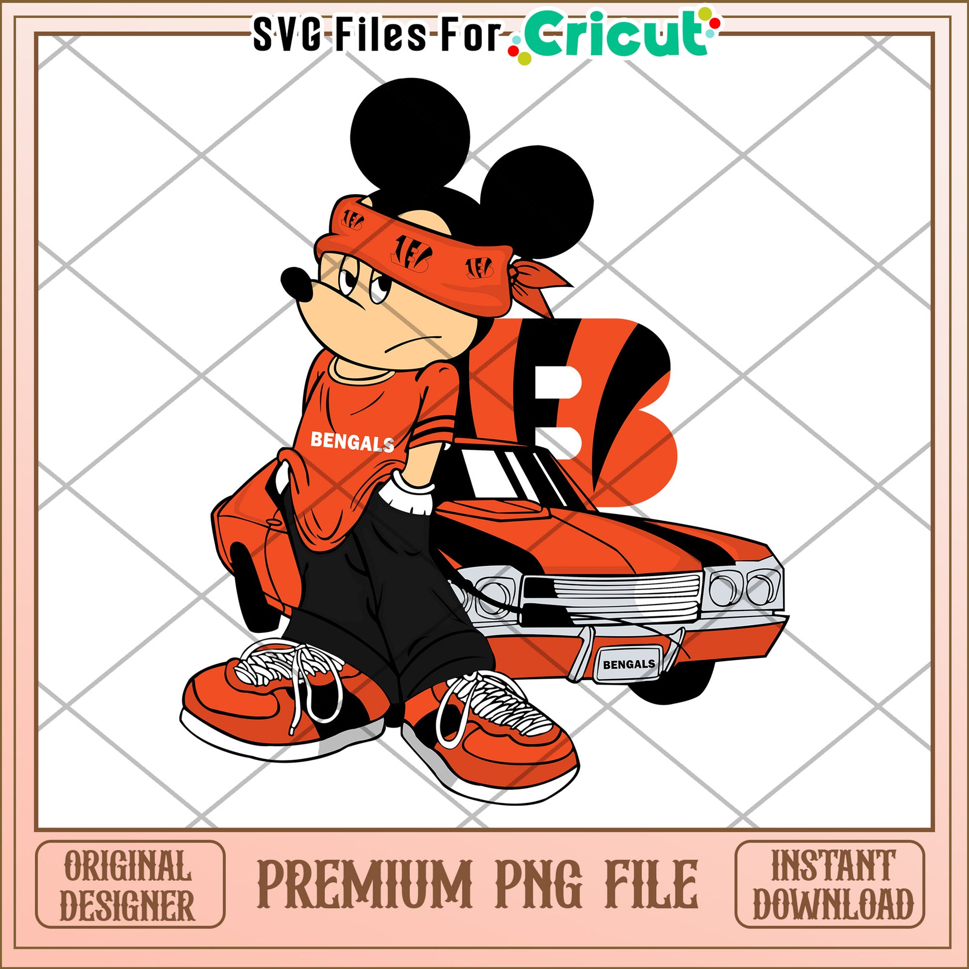 Mickey Mouse Bengals PNG file for instant download, perfect for Cricut designs