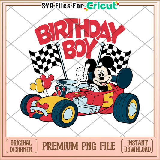 Mickey Mouse Birthday Boy Race Car PNG