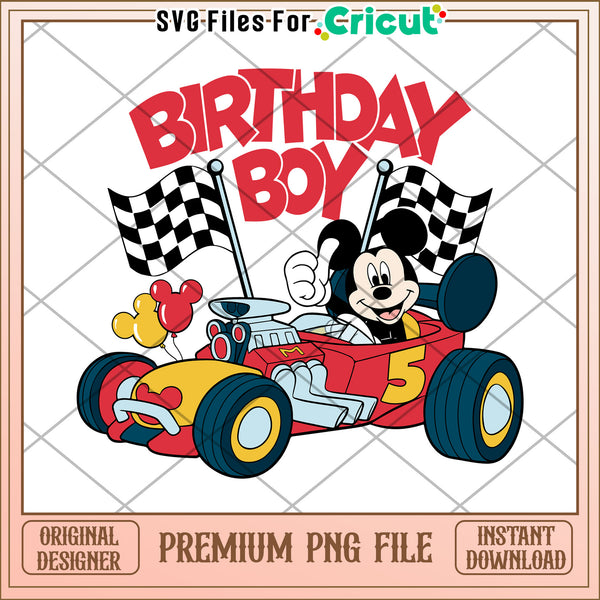 Mickey Mouse Birthday Boy Race Car PNG – svg files for cricut