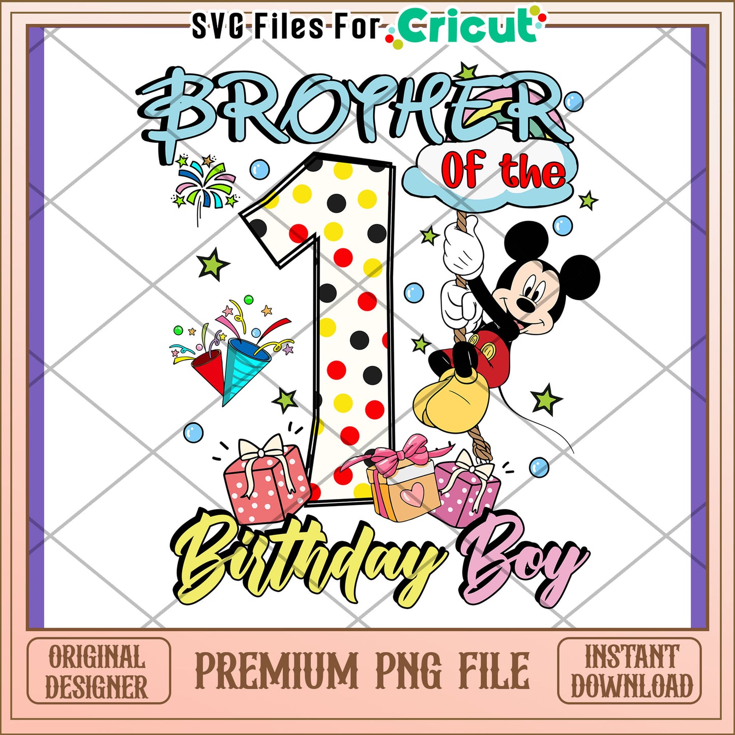 Mickey Mouse Brother 1st Birthday PNG