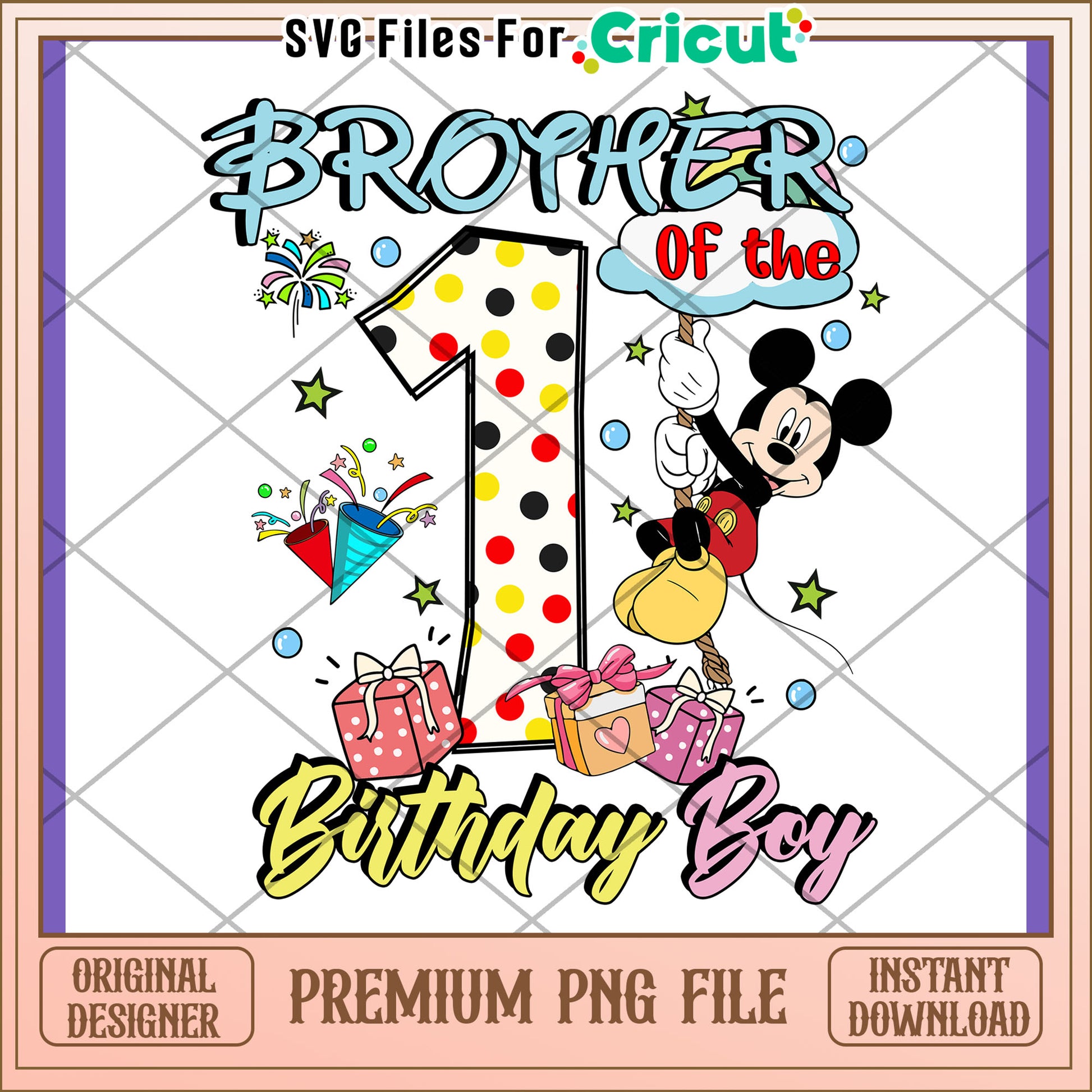 Mickey Mouse Brother 1st Birthday PNG