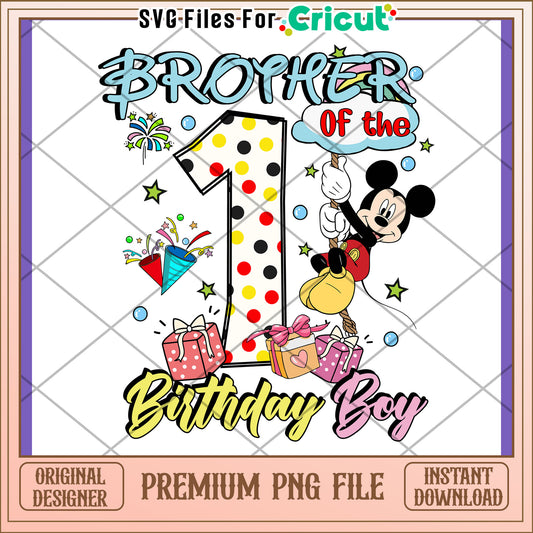 Mickey Mouse Brother 1st Birthday PNG