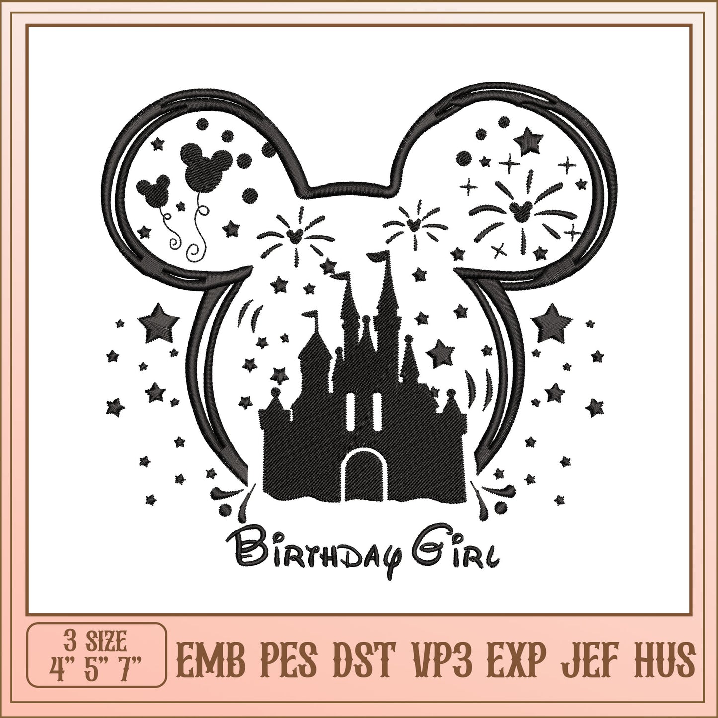 Mickey Mouse Castle Birthday Girl Embroidery