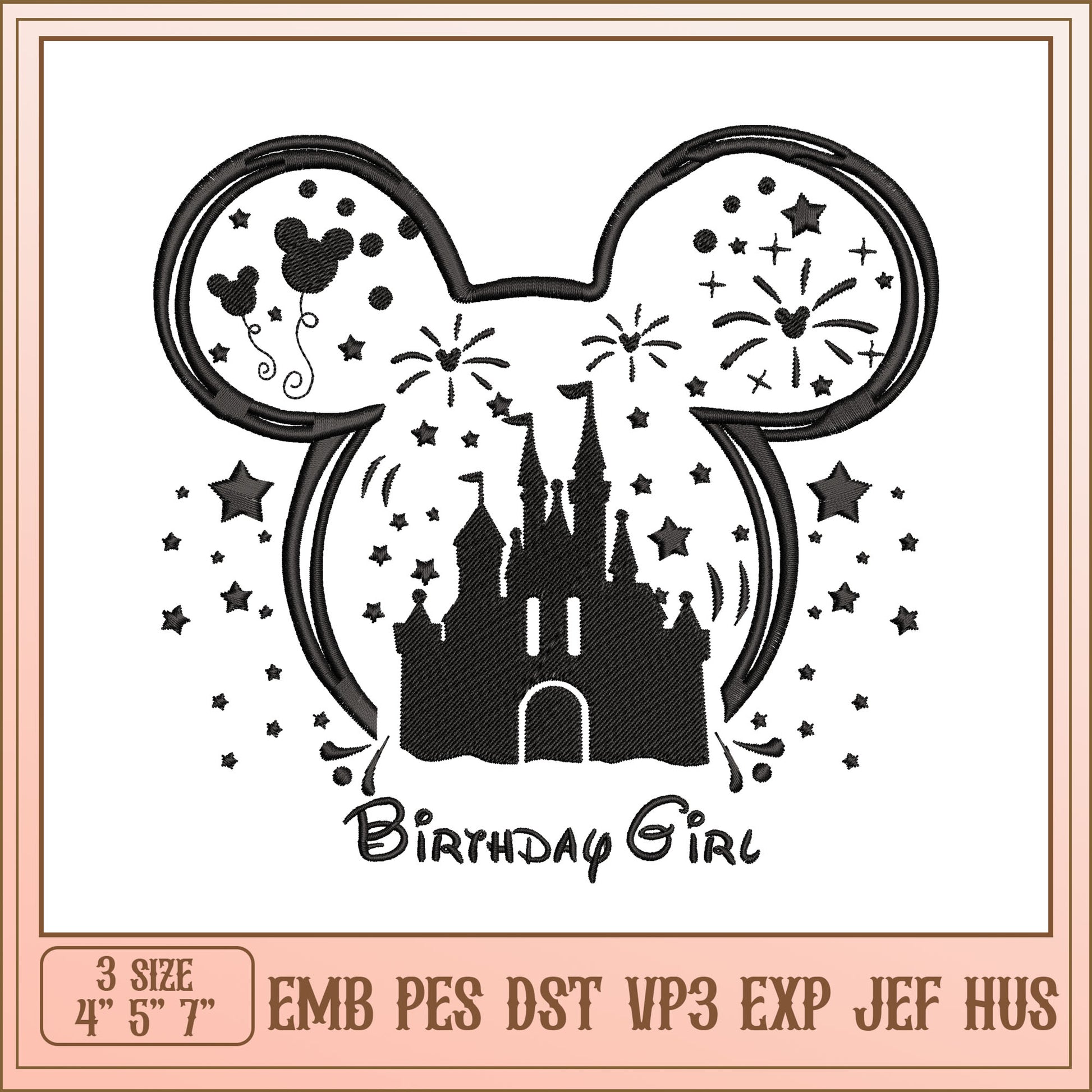 Mickey Mouse Castle Birthday Girl Embroidery