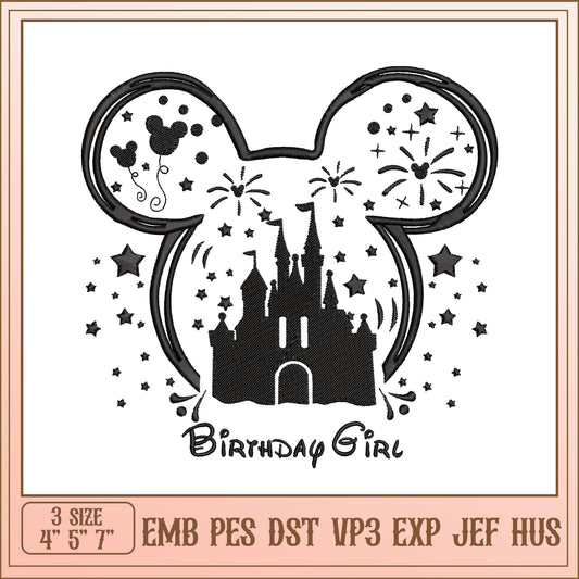 Mickey Mouse Castle Birthday Girl Embroidery