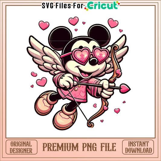 Mickey Mouse Cupid PNG with Heart Glasses and Cute Design