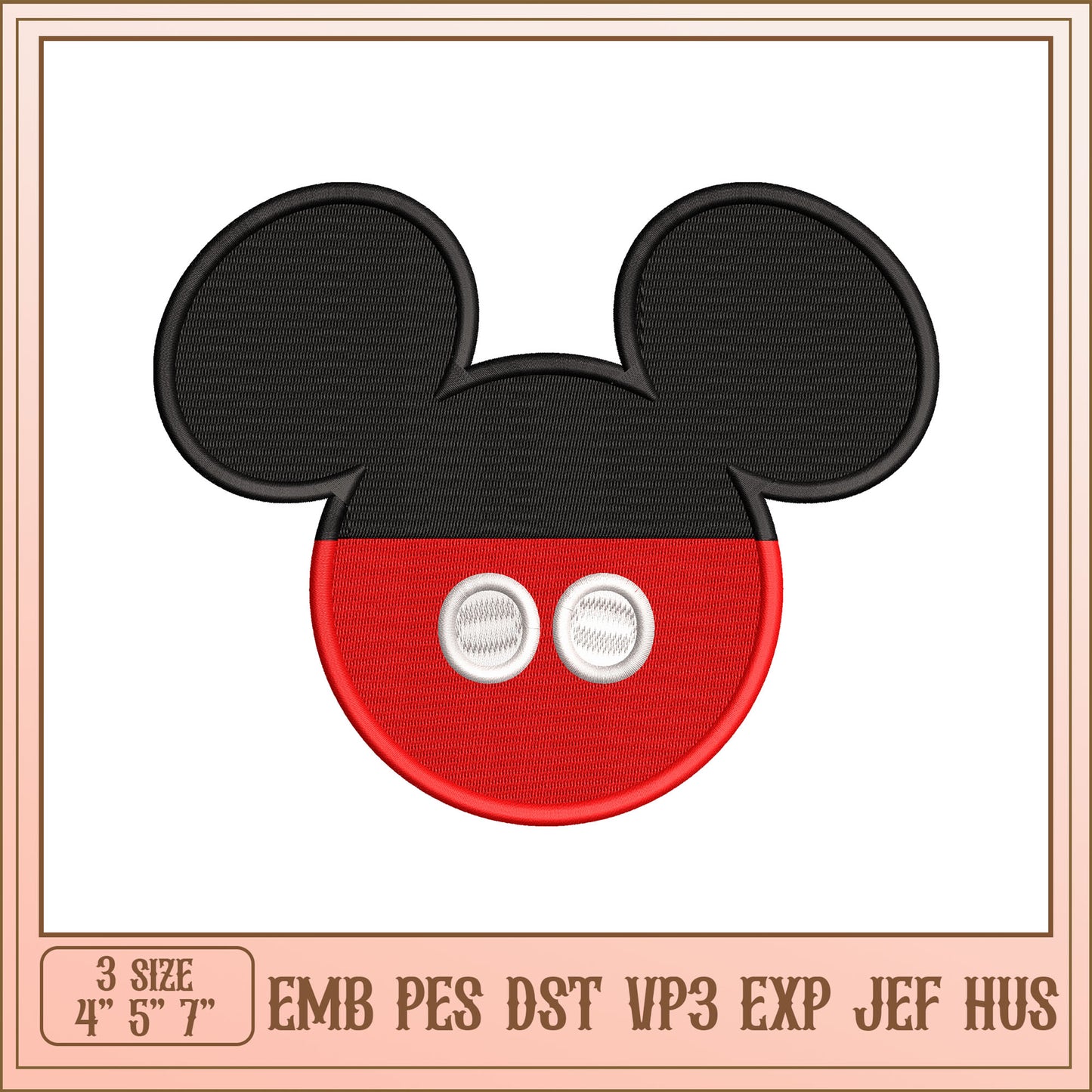 Mickey Mouse Embroidery Design 3 Sizes