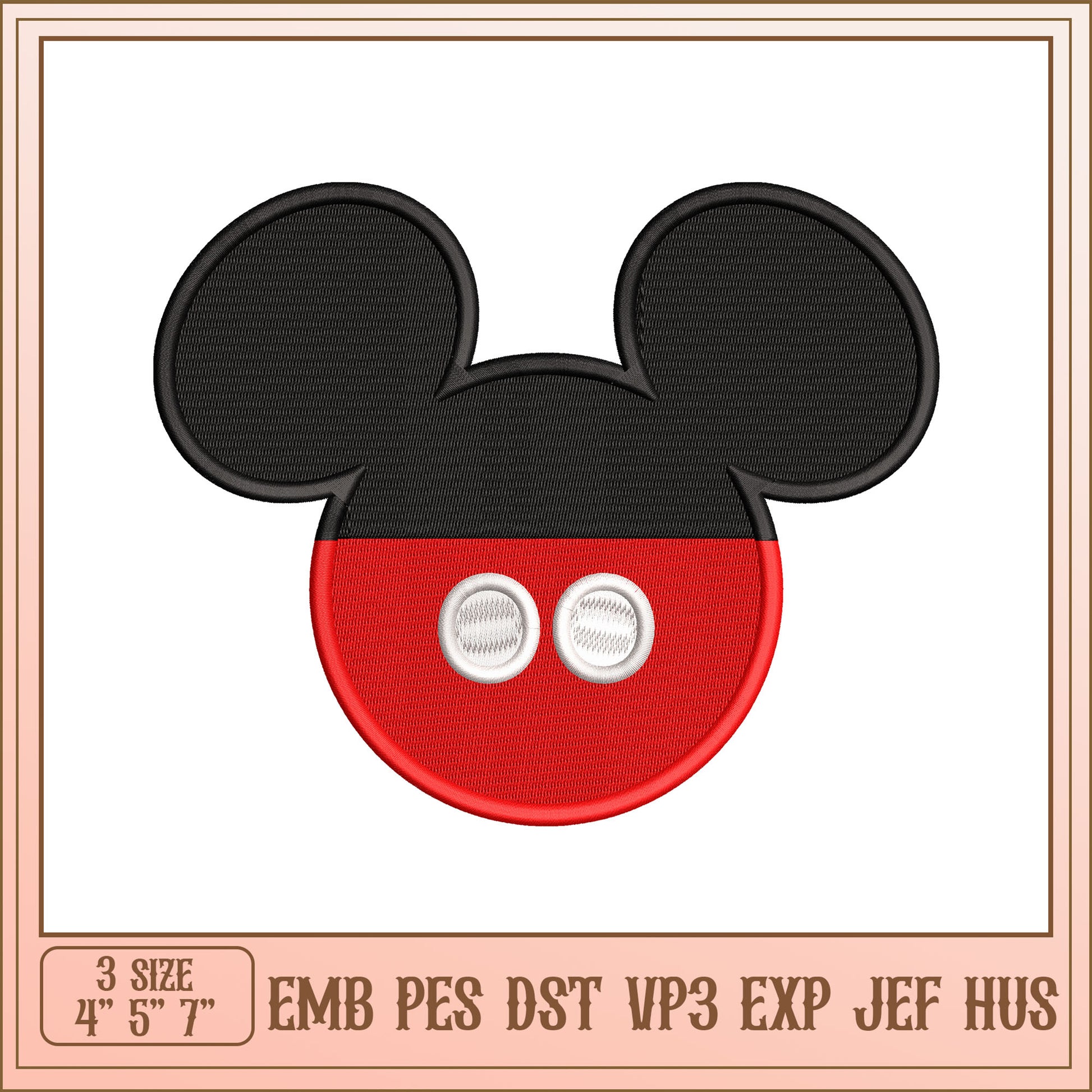 Mickey Mouse Embroidery Design 3 Sizes