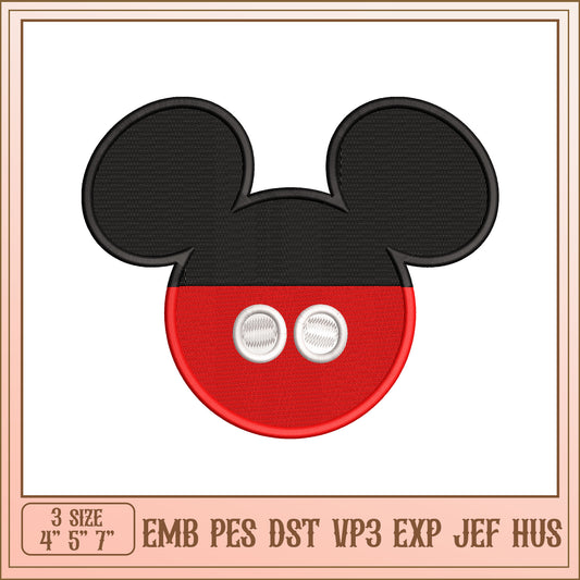 Mickey Mouse Embroidery Design 3 Sizes