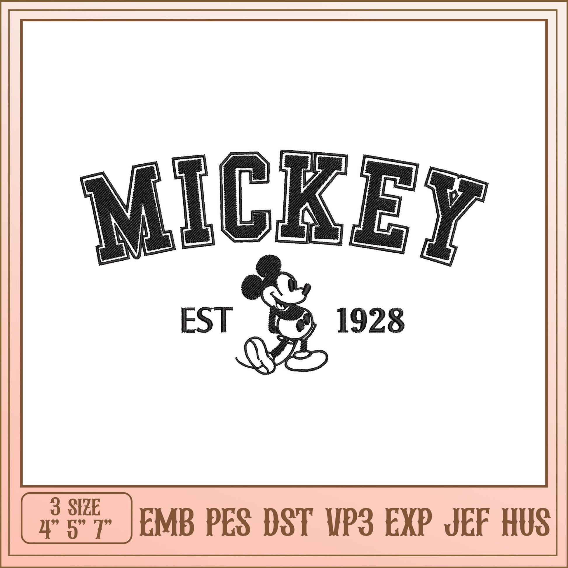 Mickey Mouse Embroidery Design File Available in Three Sizes