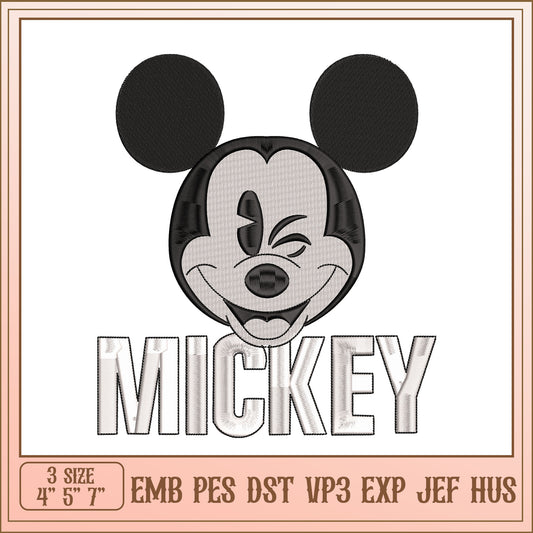 Mickey Mouse Embroidery Design File in Three Sizes Available