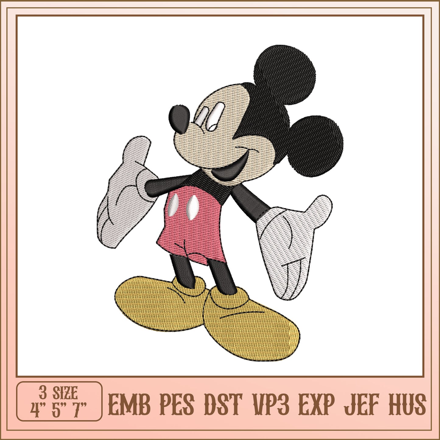 Mickey Mouse Embroidery Design in Three Sizes for Machines
