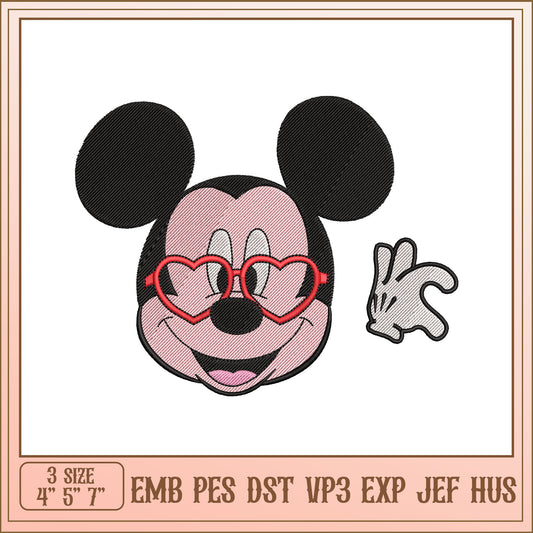 Mickey Mouse Embroidery Design with Heart Glasses Downloadable