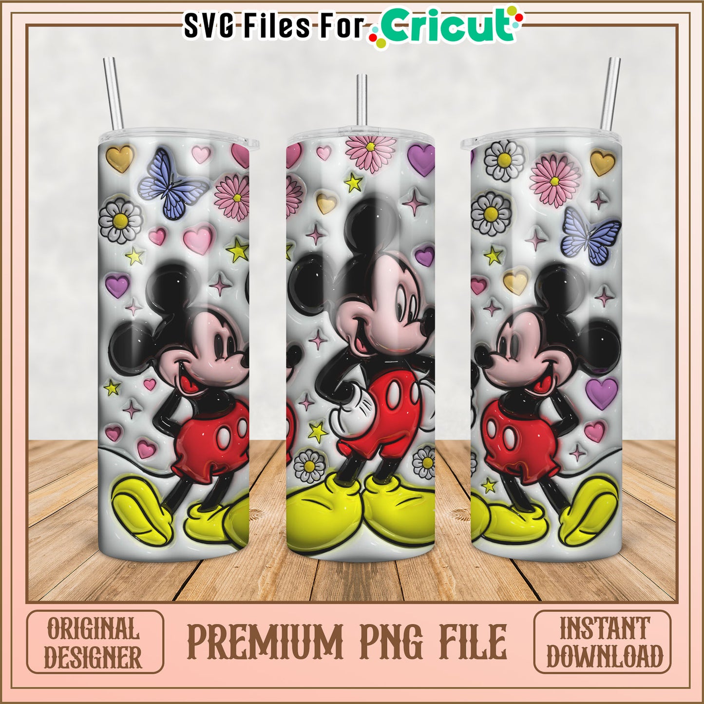 Mickey Mouse Floral Tumbler PNG Design