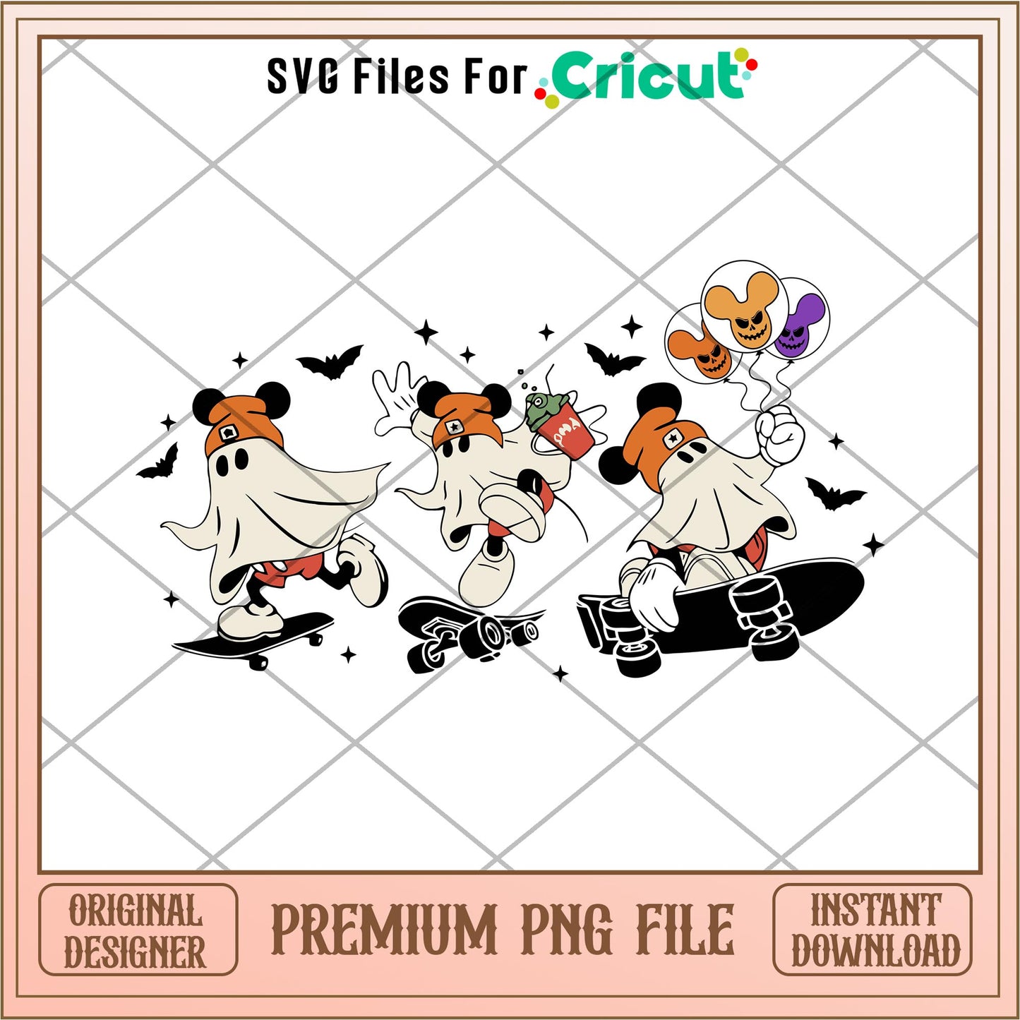 Mickey Mouse Ghost Skateboarding png, Disney characters png, Digital Download