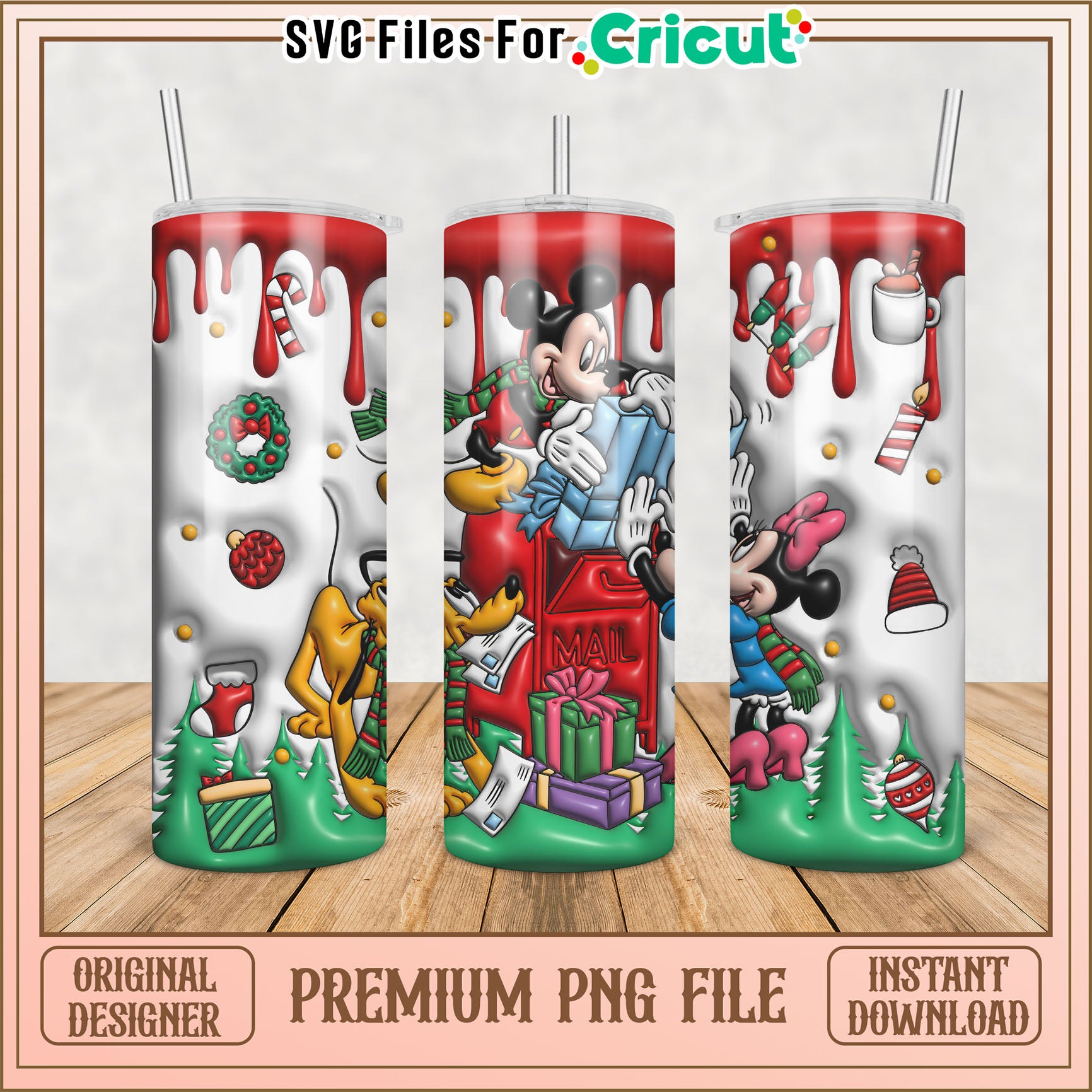 Mickey Mouse Holiday Tumbler PNG for Cricut Instant Download