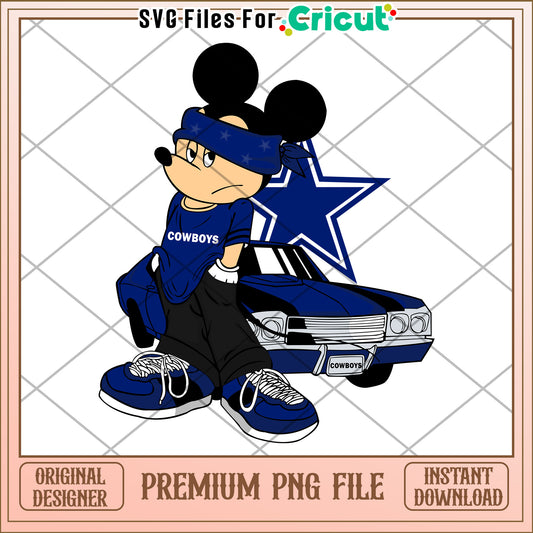 Mickey Mouse PNG design features Cowboys theme, great for crafts