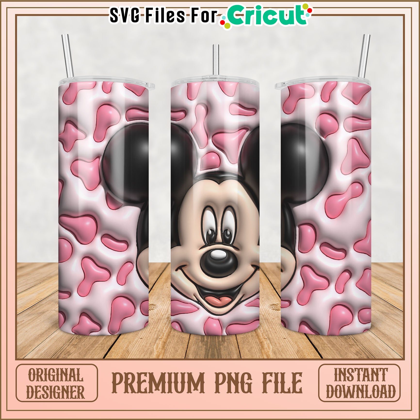 Mickey Mouse Pink Cow Print PNG