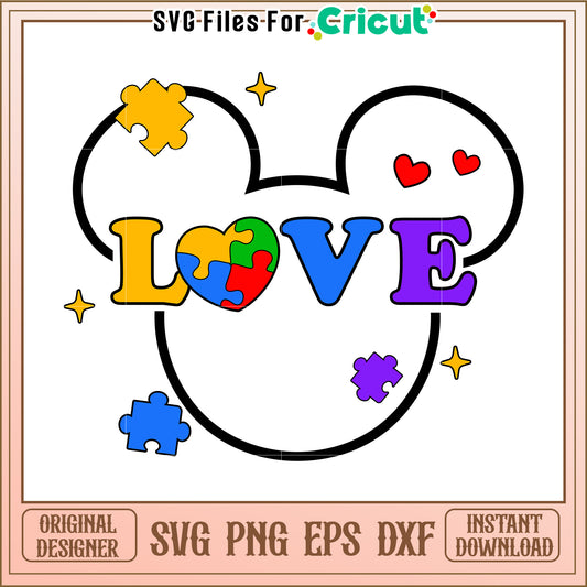 Mickey Mouse Puzzle Heart SVG Design