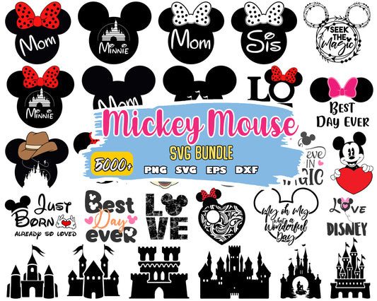 Mickey minnie head design bundle svg, disney castle​ svg