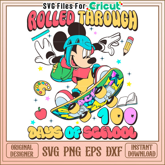 Mickey Mouse Skateboarding 100 Days School SVG
