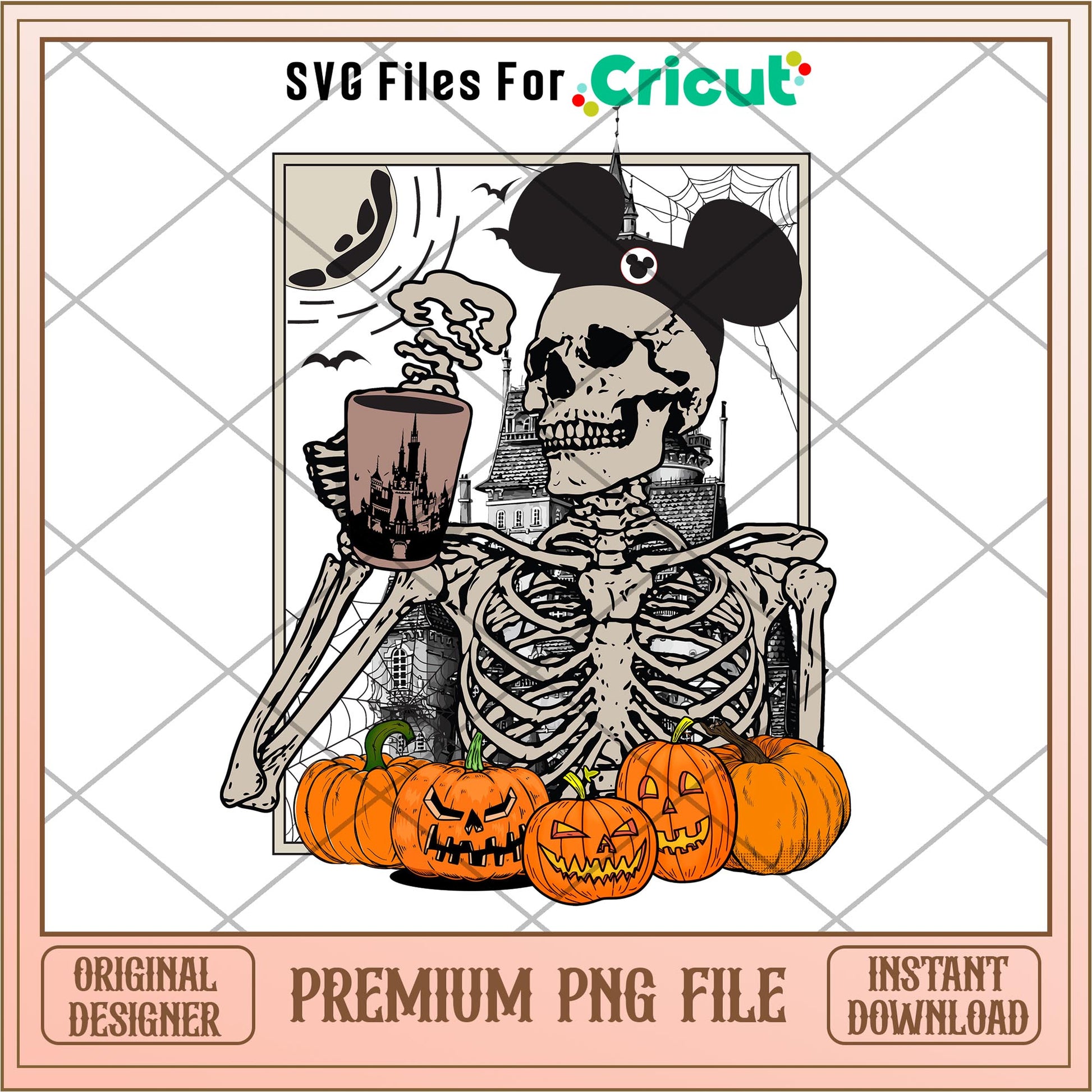 Mickey Skeleton Drinking Hot Coffee png, Disney characters png, Digital Download